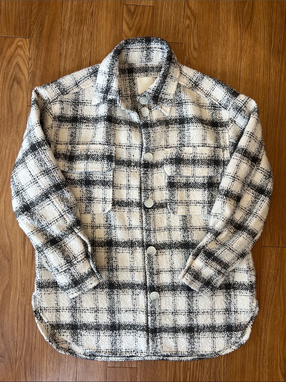 H&M Black and White Plaid Button-Up Shacket
